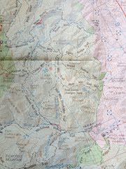 Photograph of a topographical map, a small section of PATC Map #10 focusing on the Nicholson Hollow area